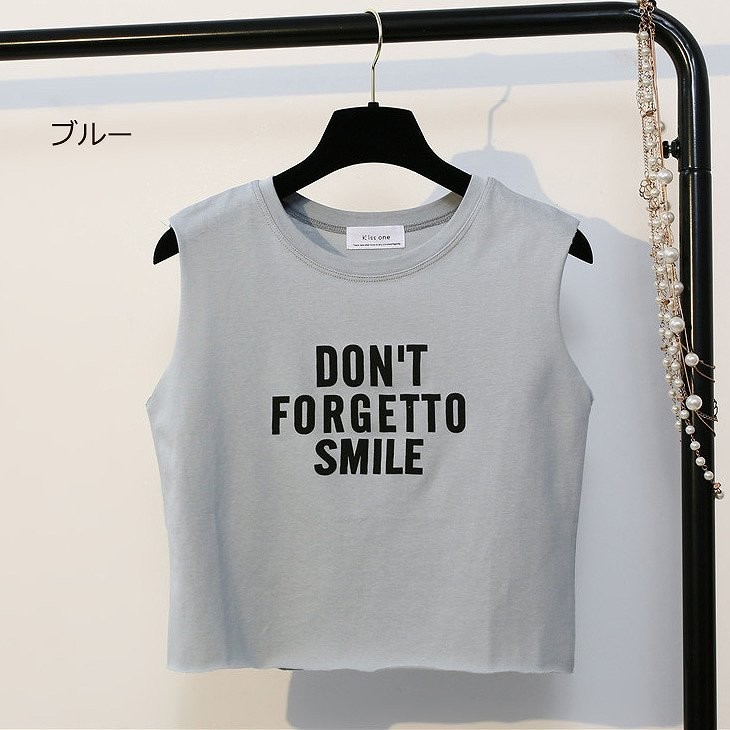 レディース　トップス　ノースリーブ　Tシャツ　ベスト　綿　コットン　シンプル　ロゴ　プリント　ゆったり　ショート丈　セクシー　カジュアル　大人可愛い　フェミニン　おしゃれ　デート　お出かけ　普段着　ホワイト　ブラック　ピンク　ブルー　送料無料