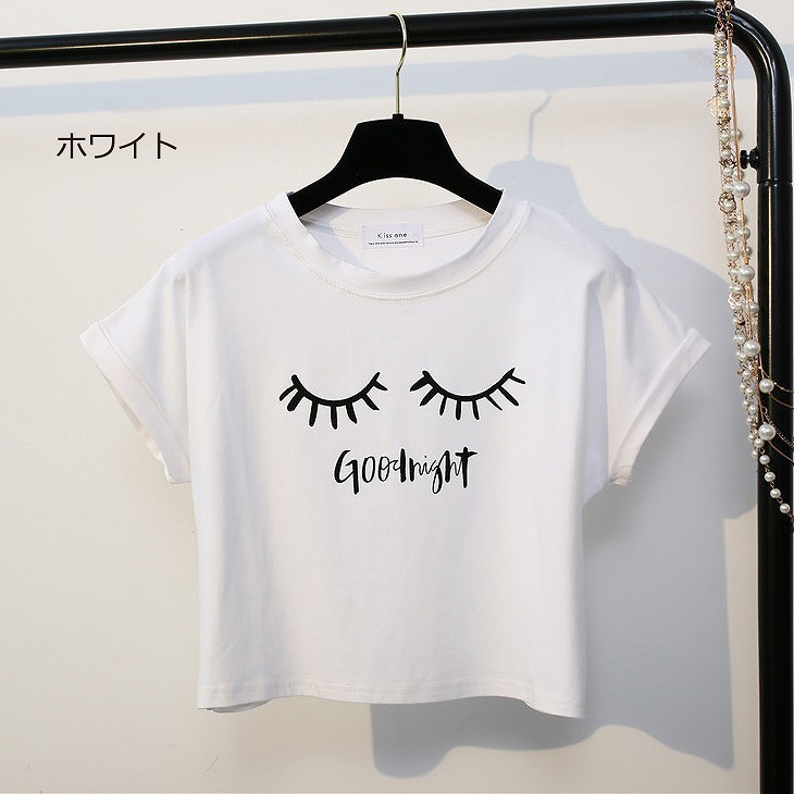レディース　トップス　Tシャツ　ショート丈　カットソー　半袖　綿　コットン　シンプル　プリント　ゆったり　カジュアル　大人可愛い　フェミニン　デート　お出かけ　普段着　ホワイト　ブラック　ピンク　送料無料