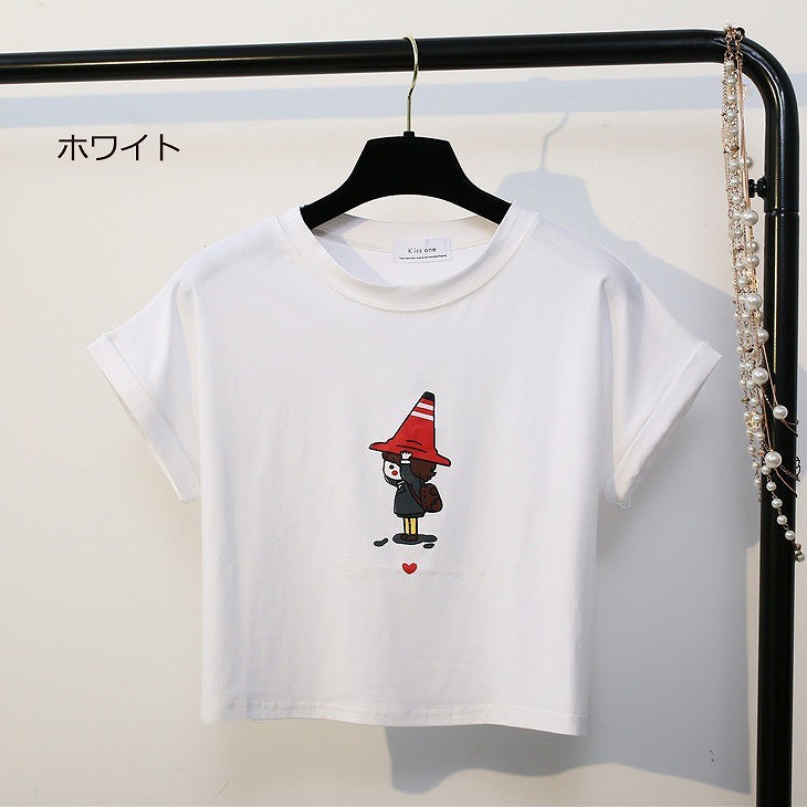 レディース　トップス　Tシャツ　半袖　綿　シンプル　ショート丈　プリント　キャラクター　ゆったり　カジュアル　かわいい　大人可愛い　フェミニン　デート　お出かけ　普段着　ホワイト　ブラック　ピンク　送料無料