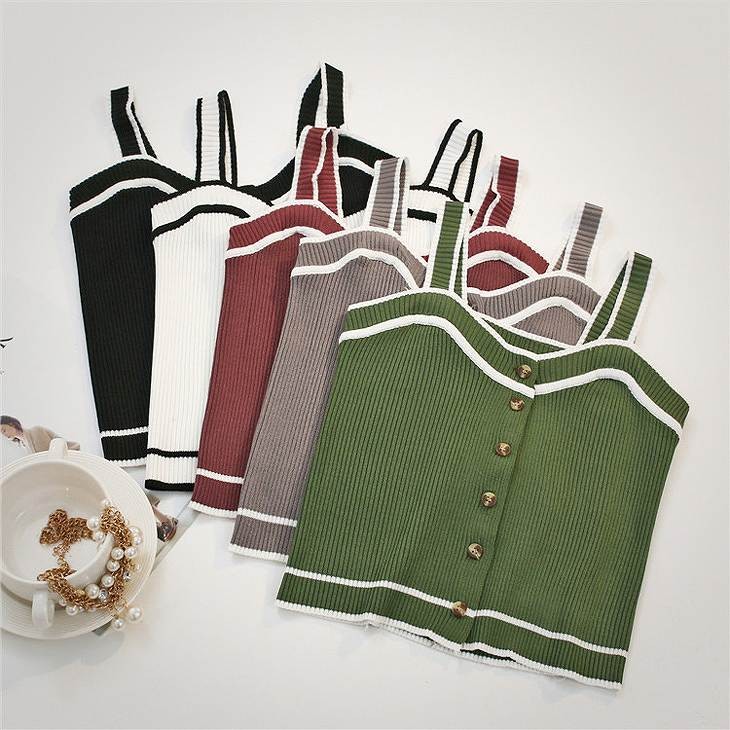 レディース　トップス　サスペンダー　ニット　ベスト　キャミソール　ストライプ　ボタン　シンプル　スリム　エレガント　セクシー　カジュアル　大人可愛い　フェミニン　おしゃれ　通勤　デート　お出かけ　普段着　ワイン　グリーン　ホワイト　ブラック　送料無料