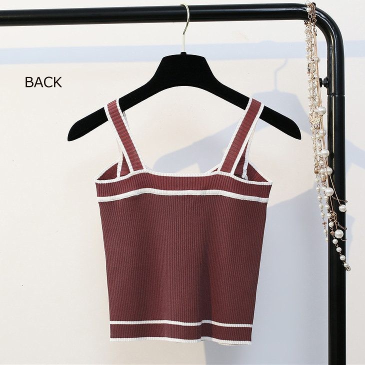 レディース　トップス　サスペンダー　ニット　ベスト　キャミソール　ストライプ　ボタン　シンプル　スリム　エレガント　セクシー　カジュアル　大人可愛い　フェミニン　おしゃれ　通勤　デート　お出かけ　普段着　ワイン　グリーン　ホワイト　ブラック　送料無料