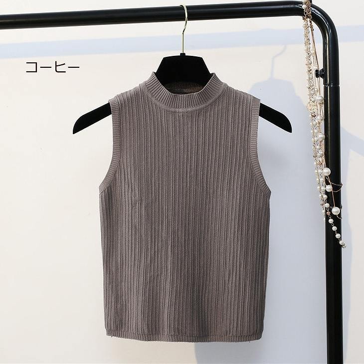 レディース　トップス　ノースリーブ　Tシャツ　無地　ラウンドネック　ニット　シンプル　スリム　エレガント　セクシー　カジュアル　大人可愛い　フェミニン　おしゃれ　通勤　デート　お出かけ　普段着　ワイン　ブルー　ホワイト　ブラック　送料無料