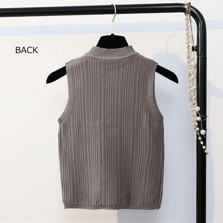 レディース　トップス　ノースリーブ　Tシャツ　無地　ラウンドネック　ニット　シンプル　スリム　エレガント　セクシー　カジュアル　大人可愛い　フェミニン　おしゃれ　通勤　デート　お出かけ　普段着　ワイン　ブルー　ホワイト　ブラック　送料無料