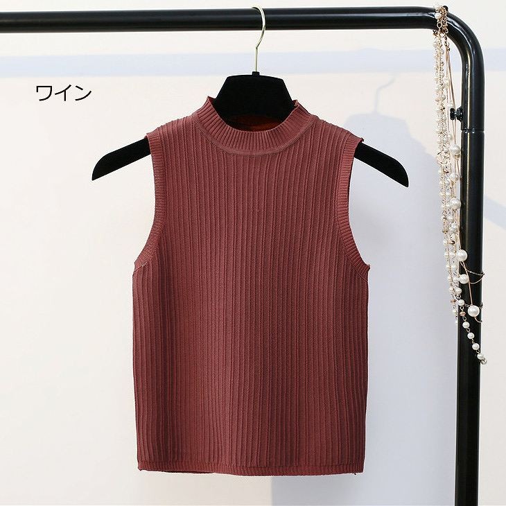 レディース　トップス　ノースリーブ　Tシャツ　無地　ラウンドネック　ニット　シンプル　スリム　エレガント　セクシー　カジュアル　大人可愛い　フェミニン　おしゃれ　通勤　デート　お出かけ　普段着　ワイン　ブルー　ホワイト　ブラック　送料無料