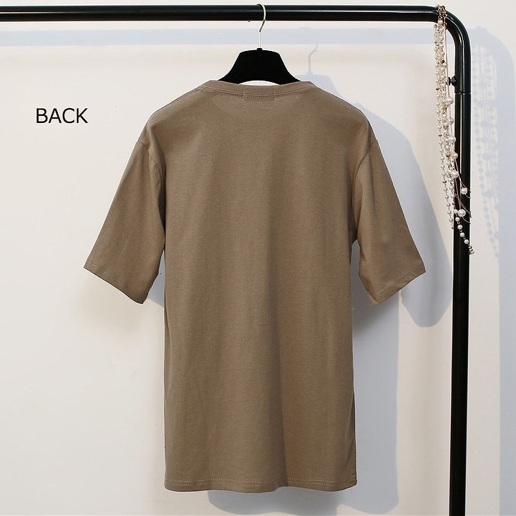 レディース　トップス　Tシャツ　半袖　綿　シンプル　プリント　ゆったり　カジュアル　大人可愛い　フェミニン　お出かけ　普段着　ワイン　ホワイト　カーキ　送料無料