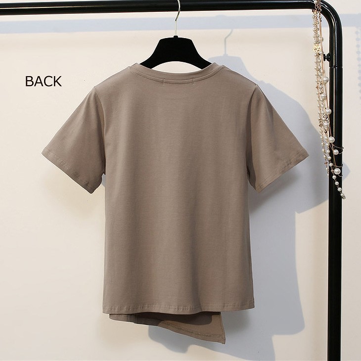 レディース　トップス　Tシャツ　無地　カットソー　半袖　シンプル　アシンメトリー　スリット　エレガント　セクシー　カジュアル　大人可愛い　フェミニン　おしゃれ　通勤　デート　お出かけ　普段着　ホワイト　ブラック　送料無料