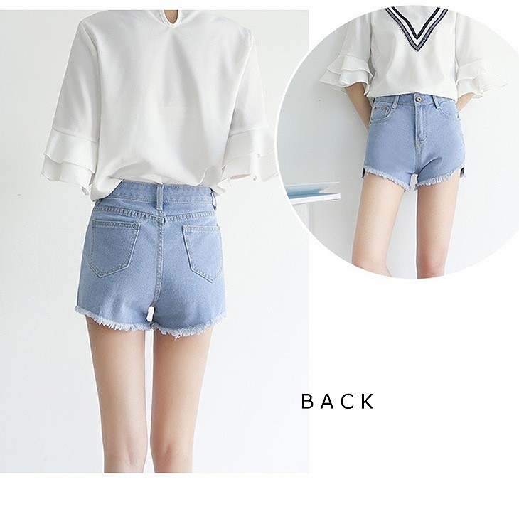 レディース　ホットパンツ　ショートパンツ　ショーツ　デニム　ジーンズ　ジーパン　フレイドヘム　切りっぱなし　カットオフデニム　春　夏　カジュアル　女性　おしゃれ　可愛い　大人カジュアル　大きいサイズ　リゾート　ブルー　ホワイト　ライトブルー　送料無料