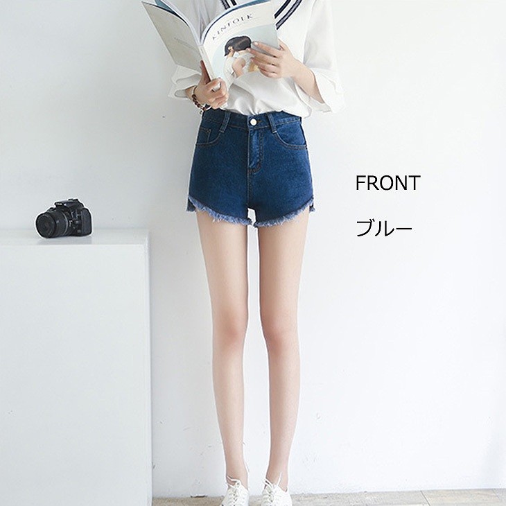 レディース　ホットパンツ　ショートパンツ　ショーツ　デニム　ジーンズ　ジーパン　フレイドヘム　切りっぱなし　カットオフデニム　春　夏　カジュアル　女性　おしゃれ　可愛い　大人カジュアル　大きいサイズ　リゾート　ブルー　ホワイト　ライトブルー　送料無料