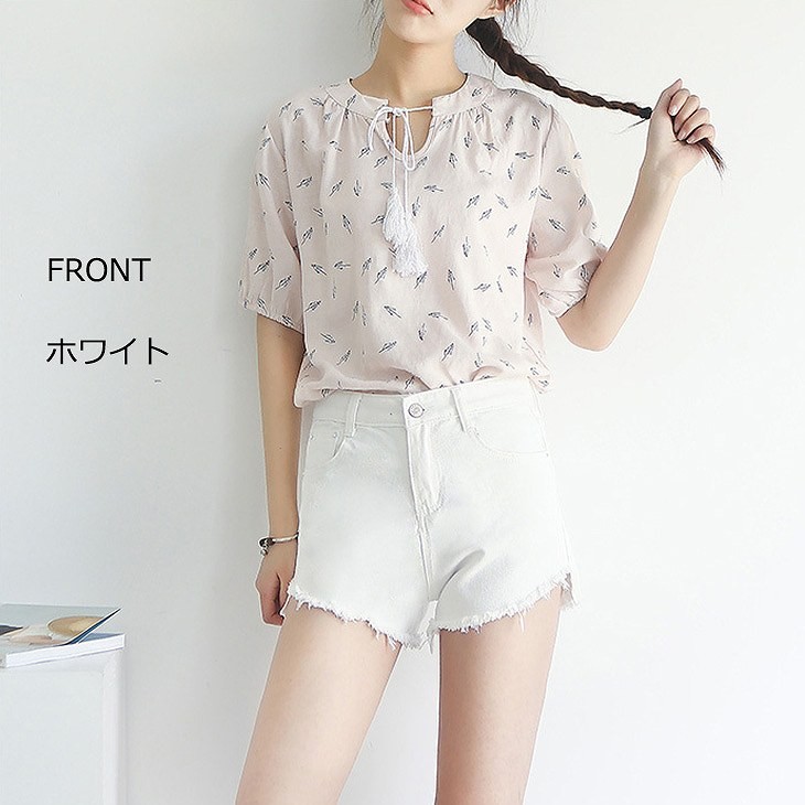 レディース　ホットパンツ　ショートパンツ　ショーツ　デニム　ジーンズ　ジーパン　フレイドヘム　切りっぱなし　カットオフデニム　春　夏　カジュアル　女性　おしゃれ　可愛い　大人カジュアル　大きいサイズ　リゾート　ブルー　ホワイト　ライトブルー　送料無料