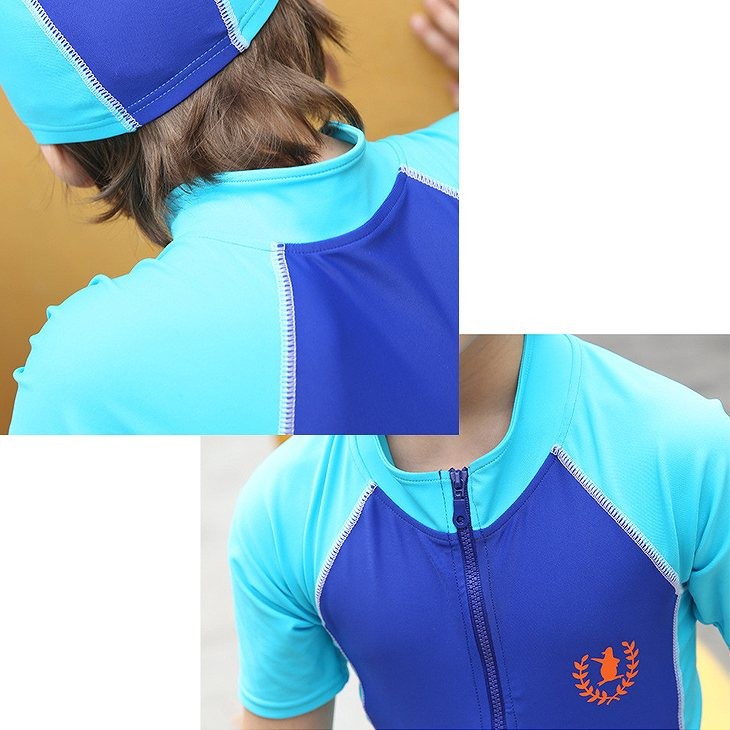 キッズ　ジュニア　男の子　水着　スイムウェア　セット　帽子　長袖　ラッシュガード　ハーフパンツ　カジュアル　かわいい　キュート　夏　ビーチ　リゾート　マリン　海水浴　プール　スイミング　グリーン　ブルー　送料無料　