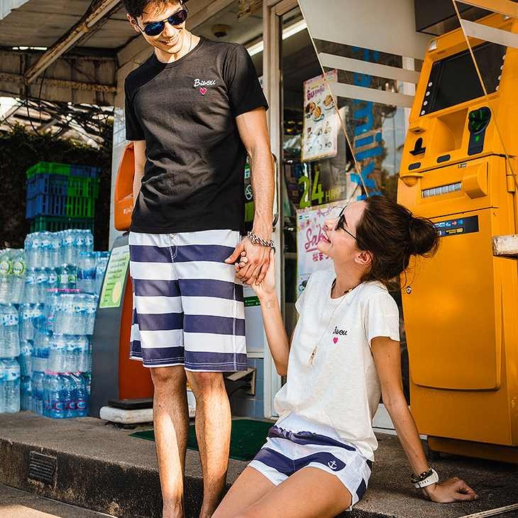 レディース　メンズ　水着　スイムウェア　サーフパンツ　海パン　ボーダー　トランクス　カジュアル　大きいサイズ　カップル　お揃い　ペア　夏　ビーチ　リゾート　マリン　海水浴　プール　スイミング　ネイビー　送料無料　