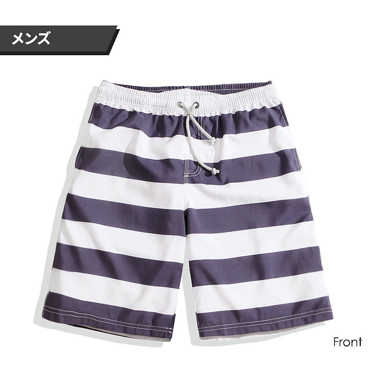 レディース　メンズ　水着　スイムウェア　サーフパンツ　海パン　ボーダー　トランクス　カジュアル　大きいサイズ　カップル　お揃い　ペア　夏　ビーチ　リゾート　マリン　海水浴　プール　スイミング　ネイビー　送料無料　