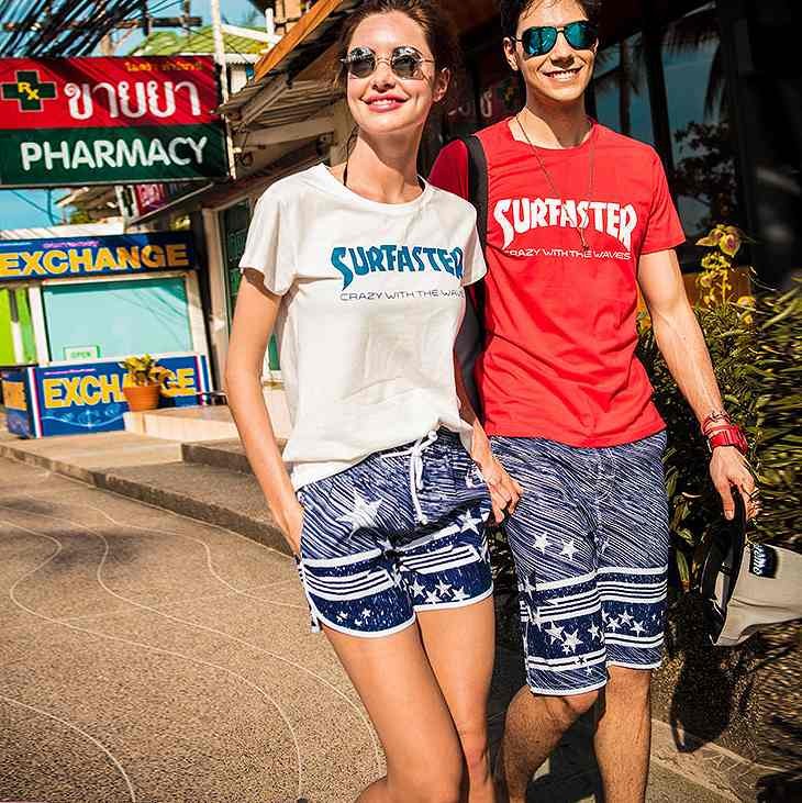 レディース　メンズ　キッズ　水着　スイムウェア　サーフパンツ　海パン　トランクス　スター　総柄　大きいサイズ　カジュアル　カップル　お揃い　ファミリー　夏　ビーチ　リゾート　マリン　海水浴　プール　スイミング　ブルー　送料無料　