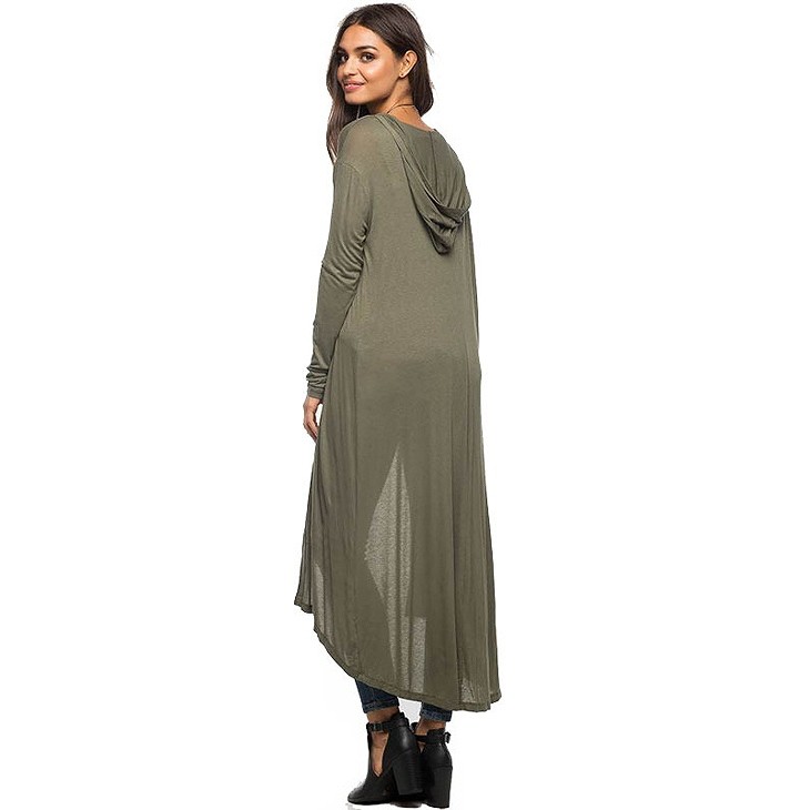 レディース　フード付き　ロングカーディガン　無地　長袖　ノーカラー　薄手　シック　大人可愛い　カジュアル　大きいサイズ　シンプル　デイリー　お出かけ　デート　ブラック　オリーブ　送料無料