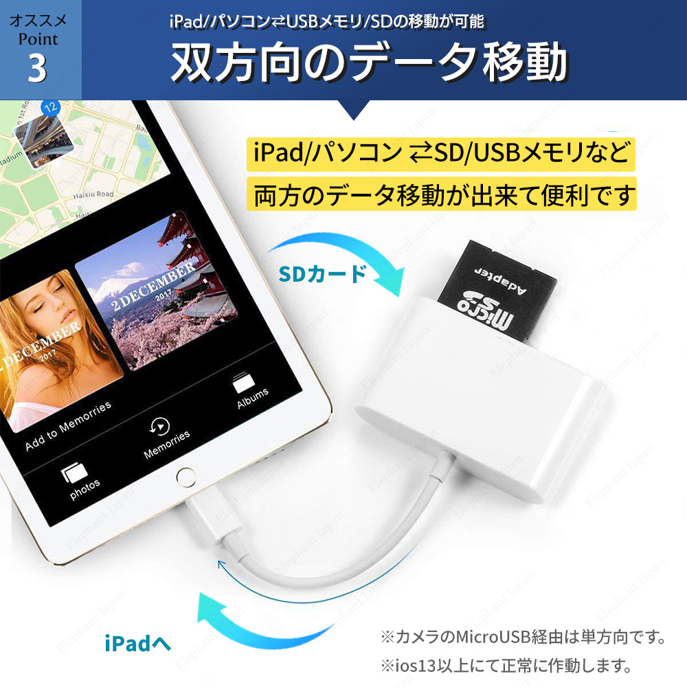 カードリーダー type-c SDカード iPhone15 iPad USBメモリ 4in1 カードリーダー micro SD TFカード カメラリーダー｜elephant-japan2｜07