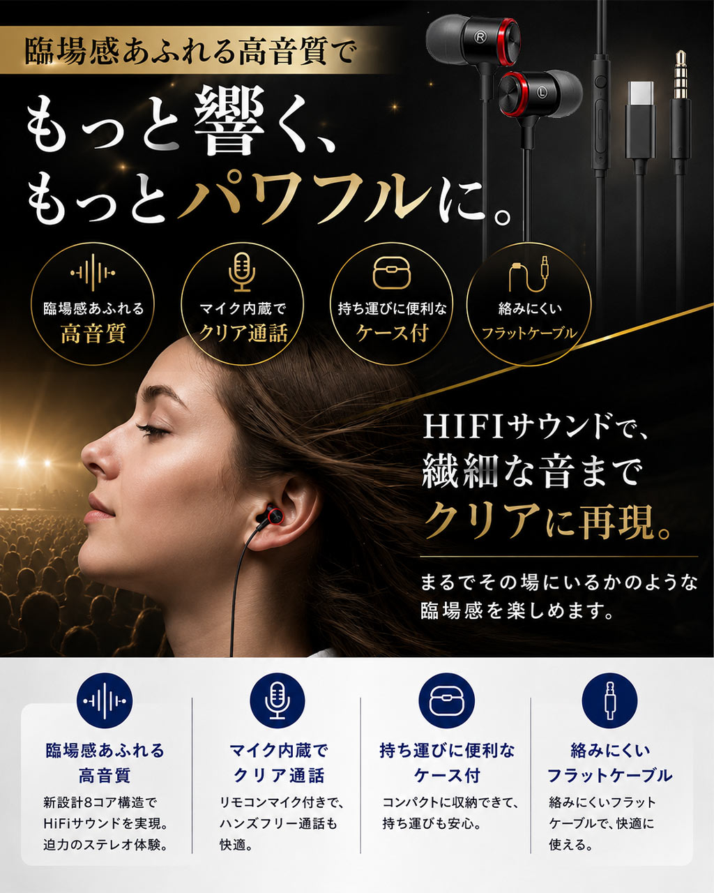 イヤホン 有線 type-C マイク付き 有線...の詳細画像1