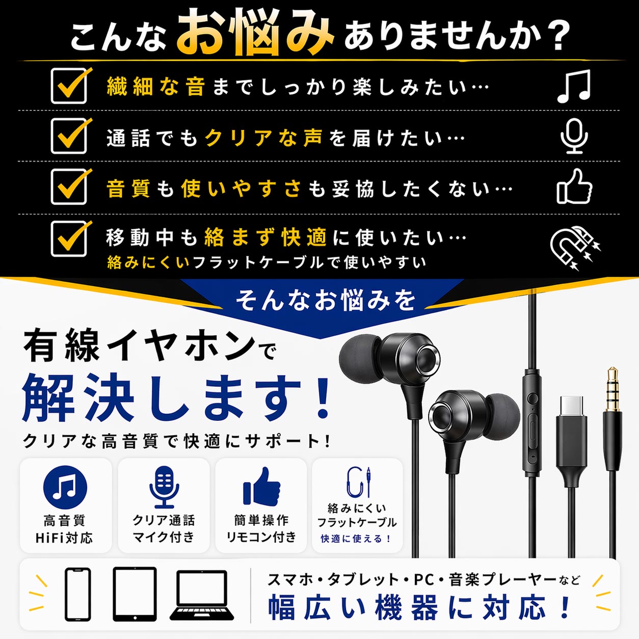タイプc イヤホン 有線 イヤホン マイク付き...の詳細画像2