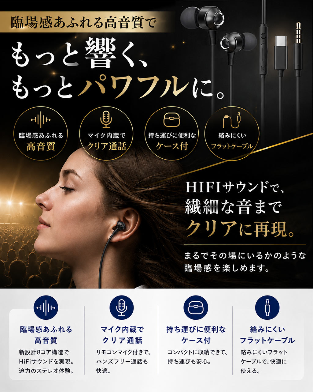 タイプc イヤホン 有線 イヤホン マイク付き...の詳細画像1