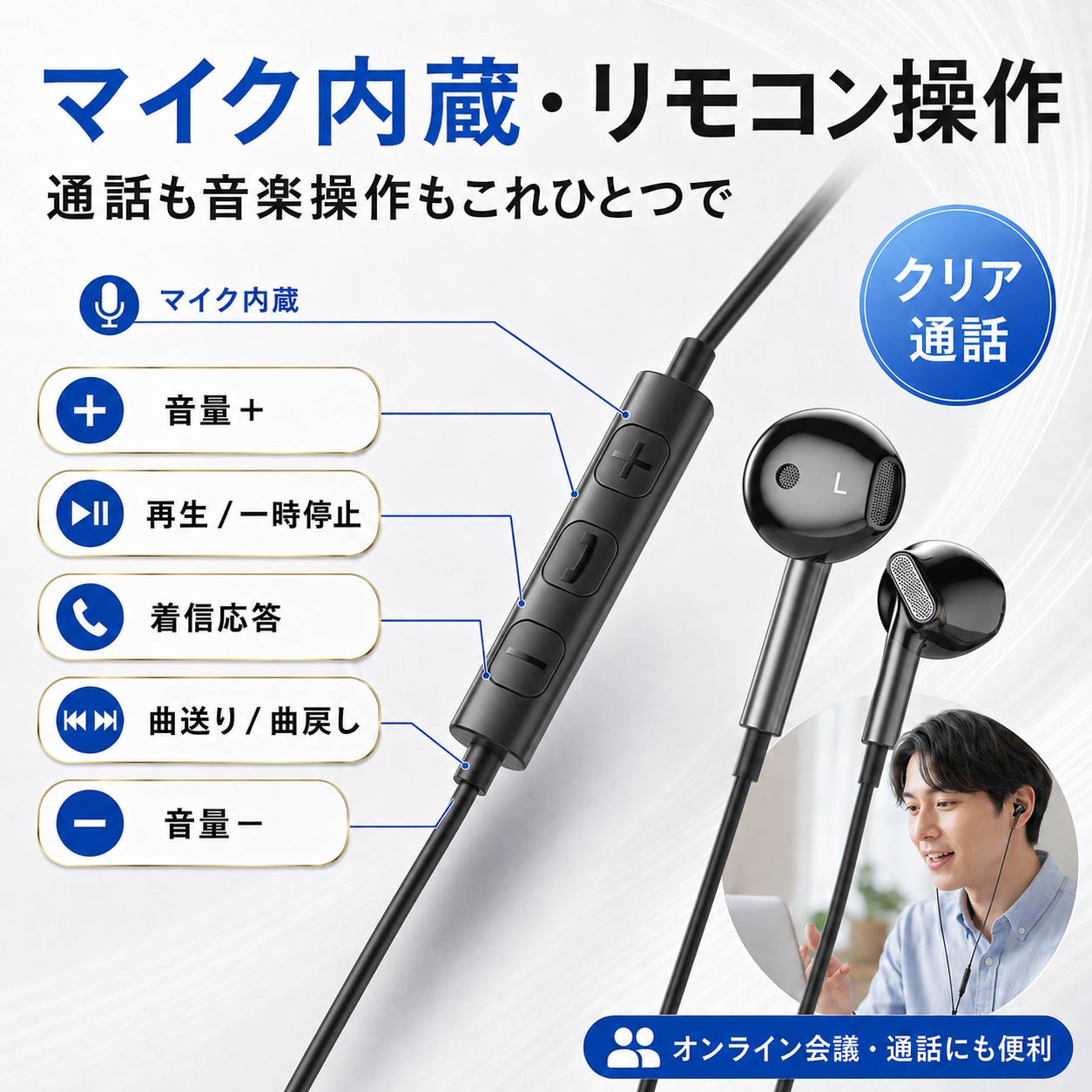 有線イヤホン Type-C 3.5mm マイク付き イヤホン 柔らかい装着感 普段