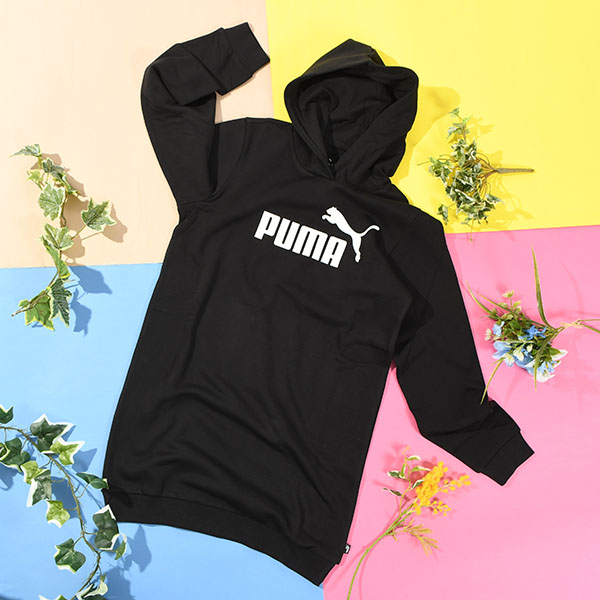 30%off プーマ キッズ ガールズ スウェット ロング丈 パーカー PUMA ESS ロゴ ドレ...