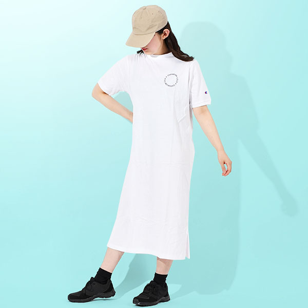 ネコポス発送！送料無料 チャンピオン レディース 半袖 ワンピース Champion ONEPIECE DRESS スリット ひざ下 膝下 2025春夏新作 CW-B315 Champion ネコポス発送！送料無料 チャンピオン レディース 半袖