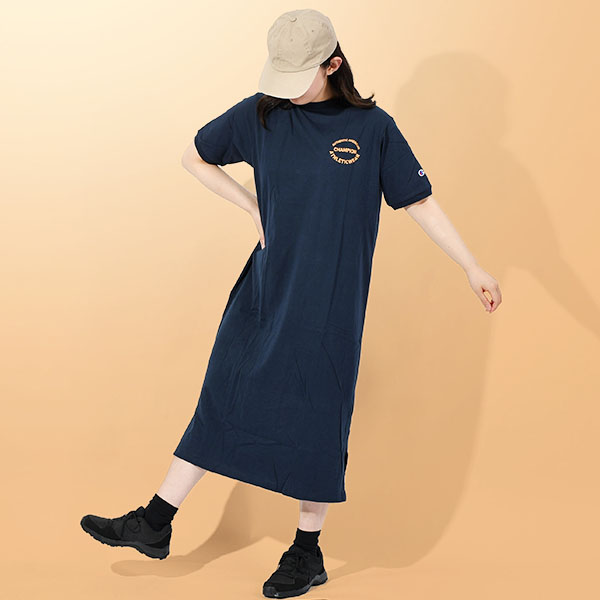 ネコポス発送！送料無料 チャンピオン レディース 半袖 ワンピース Champion ONEPIECE DRESS スリット ひざ下 膝下 2025春夏新作 CW-B315 Champion ネコポス発送！送料無料 チャンピオン レディース 半袖