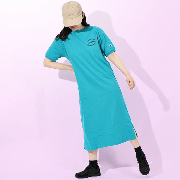 ネコポス発送！送料無料 チャンピオン レディース 半袖 ワンピース Champion ONEPIECE DRESS スリット ひざ下 膝下 2025春夏新作 CW-B315 Champion ネコポス発送！送料無料 チャンピオン レディース 半袖