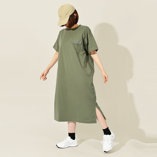 美品 コロンビアスポーツ フレンチスリーブマキシ丈ワンピース 