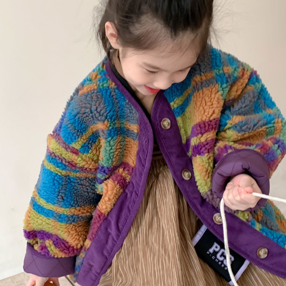 ボアアウター キッズ チェック もこもこ 防寒 韓国子供服 男の子