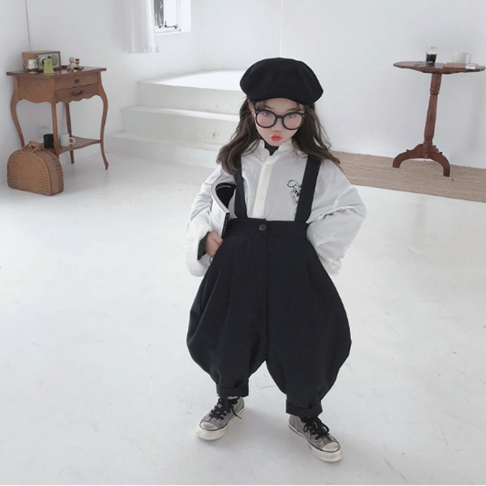 サロペット キッズ オーバーオール 無地 黒 ブラック サルエル 韓国