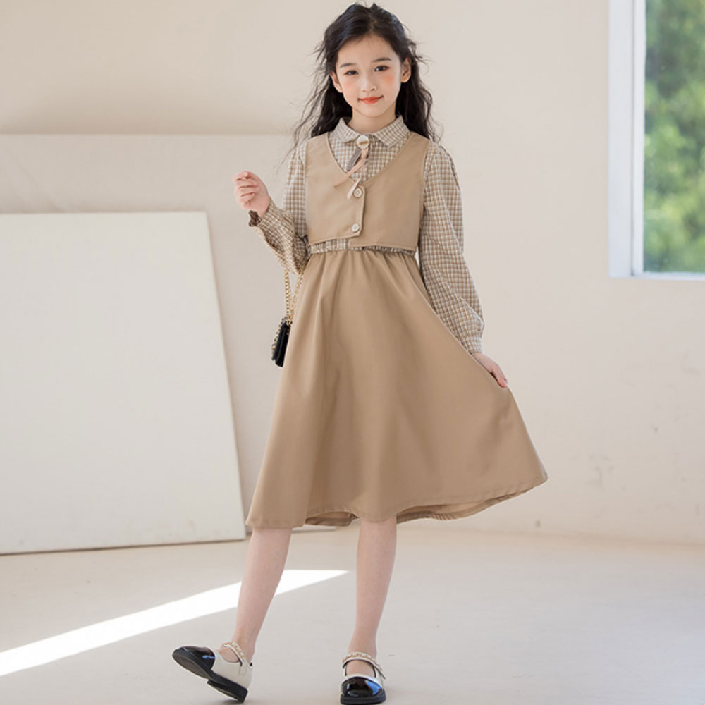 ワンピース キッズ 長袖 フォーマル ベージュ カーキ 子供服 卒園式