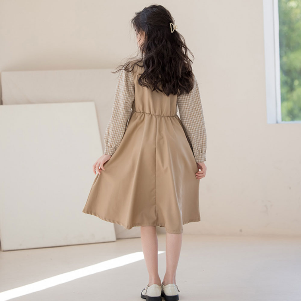 ワンピース キッズ 長袖 フォーマル ベージュ カーキ 子供服 卒園式