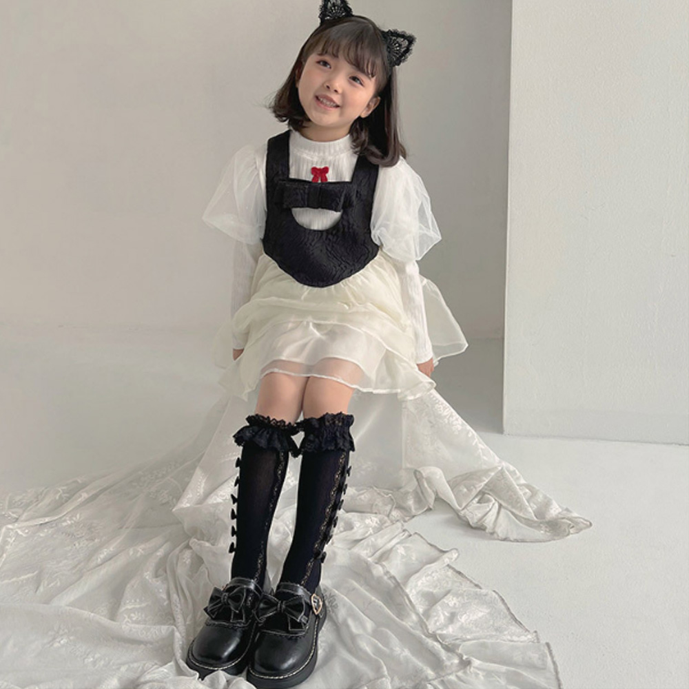 キッズ 靴下 レース リボン 女の子 ホワイト ブラック 地雷系