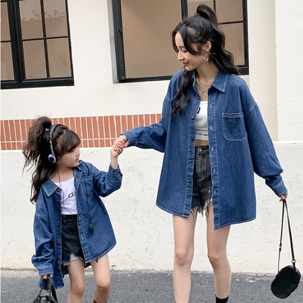 デニムシャツ 長袖シャツ 親子ペアルック 親子ペア パパ ママ 秋 冬