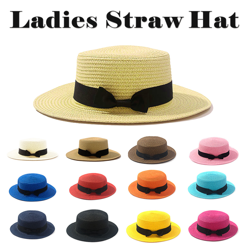 麦わら帽子 カンカン帽 レディース ストローハット オシャレ 折りたたみ たためる UV 夏 日焼け防止 帽子 ハット リボン ネコポス送料無料