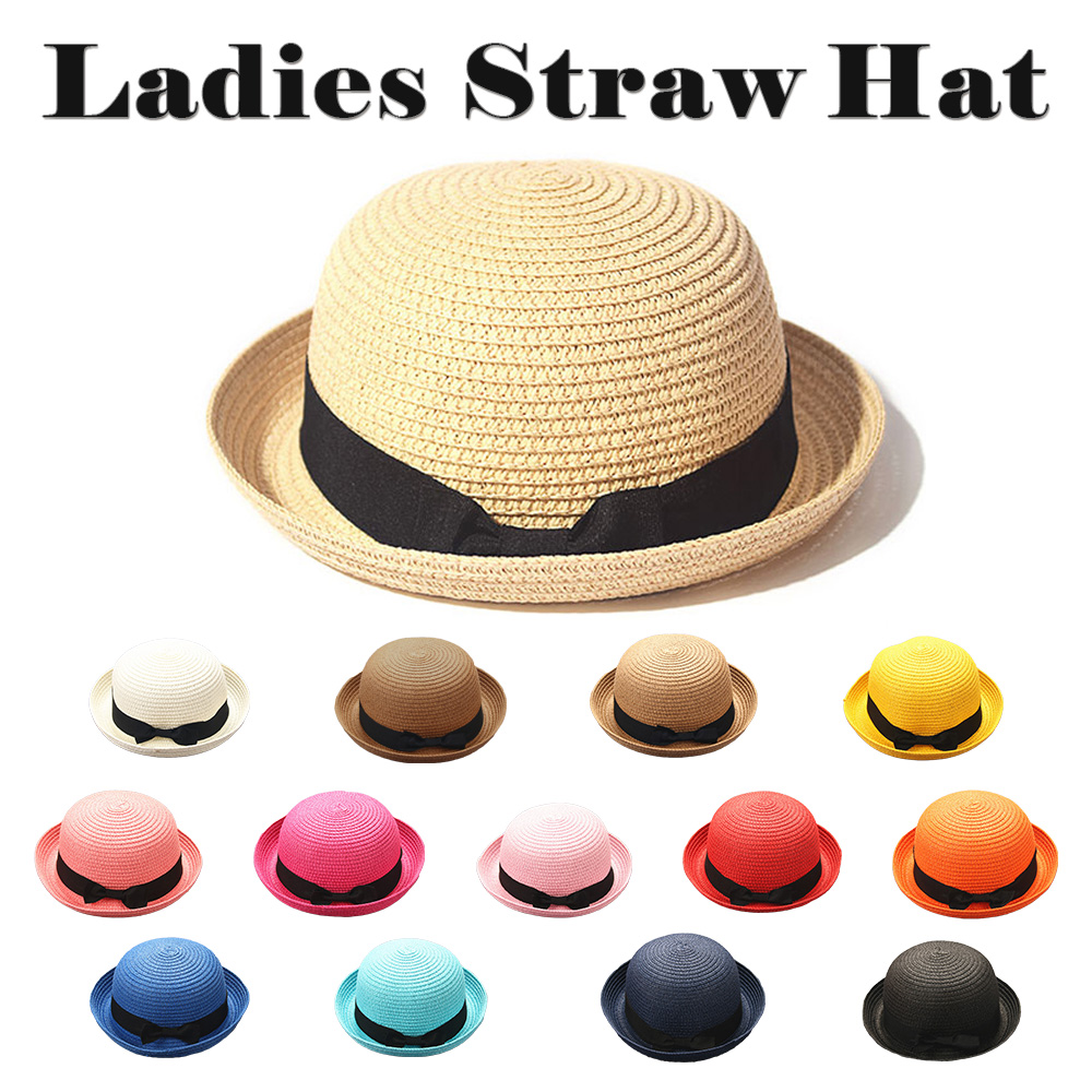麦わら帽子 カンカン帽 レディース UV 夏 日焼け防止 帽子 ハット ネコポス送料無料