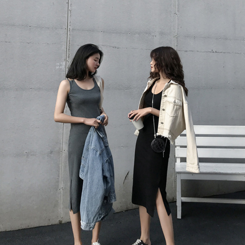 【閉店セール 50％OFF】キャミワンピース 春 きれいめ レディース ワンピース ロング キャミワンピ シンプル 低身長 ロングワンピース  ダブルストラップ 華奢見せ タイト スリム ストレート 体型カバー 大人 上品 サイドファスナー バックスリット スリット | 