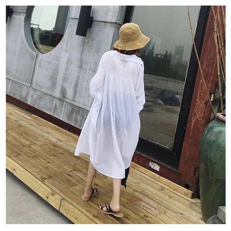 美品 23区 ALBINIリラックスシアー シャツ ロング ワンピース 38 シャツ 透け感 長袖 シアーシャツ レディー ロングシャツ 送料