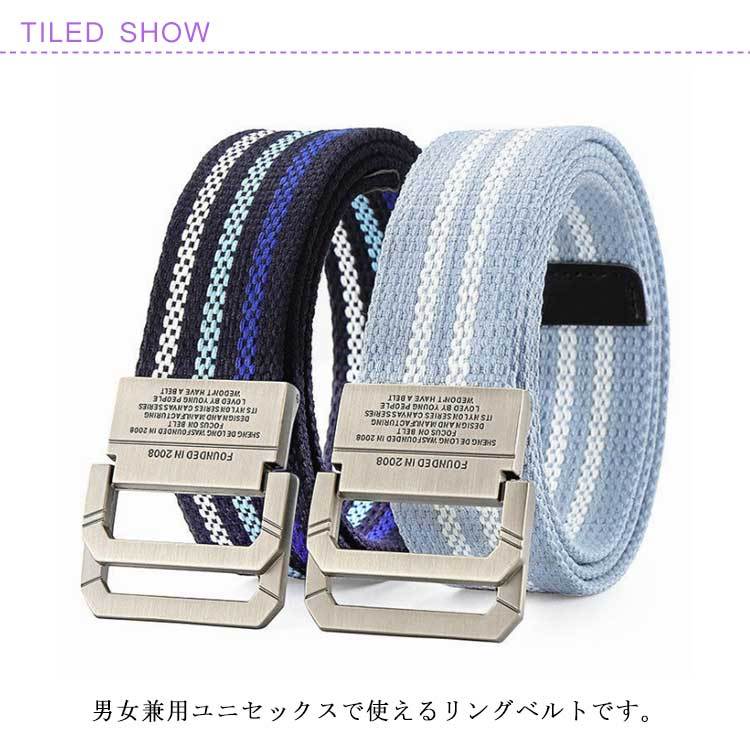 送料無料 キャンバス ベルト メンズ レディース リング 合金 ダブル