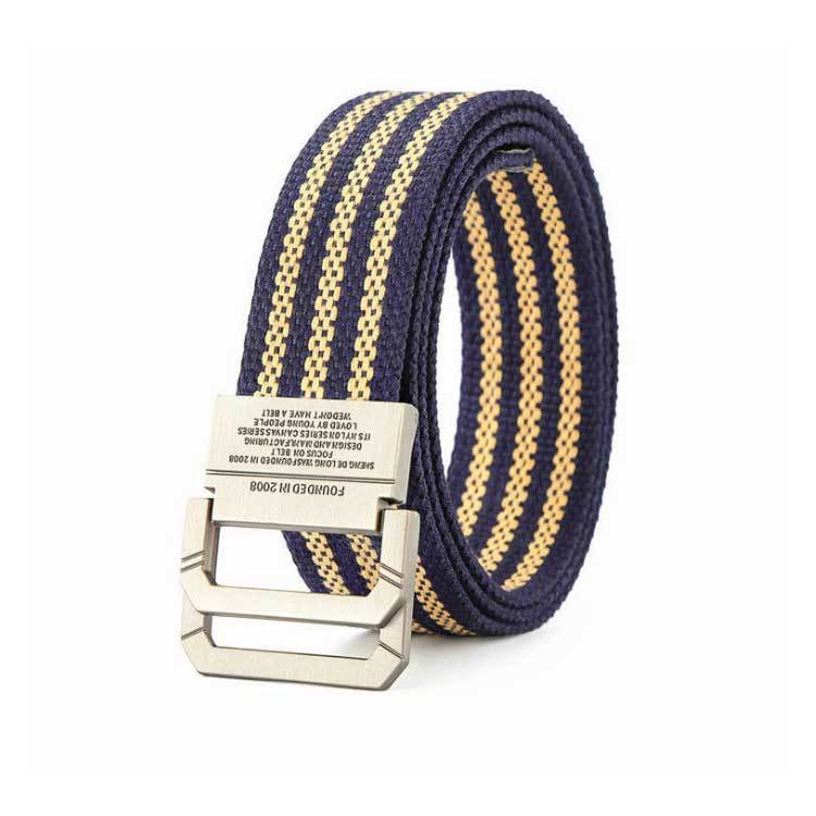 送料無料 キャンバス ベルト メンズ レディース リング 合金 ダブル