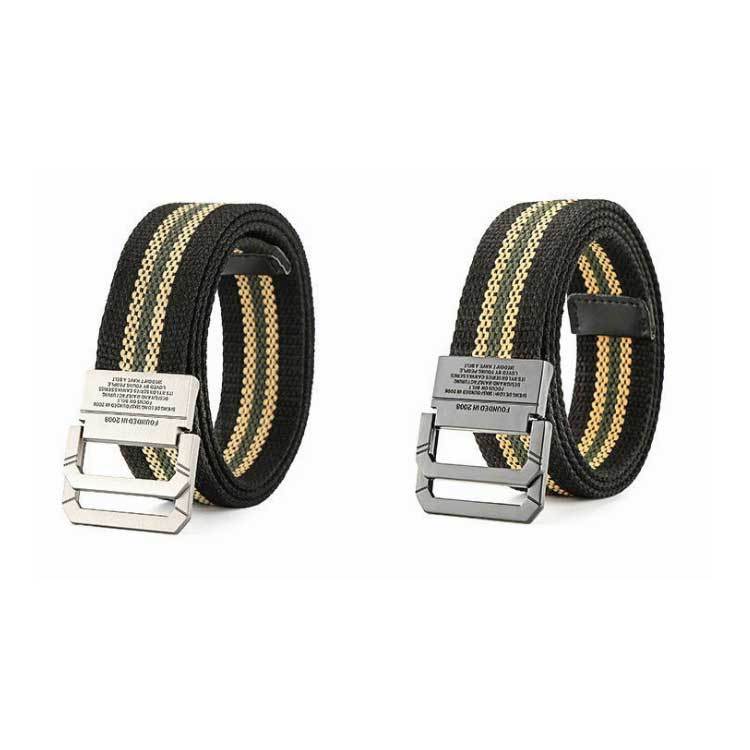 送料無料 キャンバス ベルト メンズ レディース リング 合金 ダブル