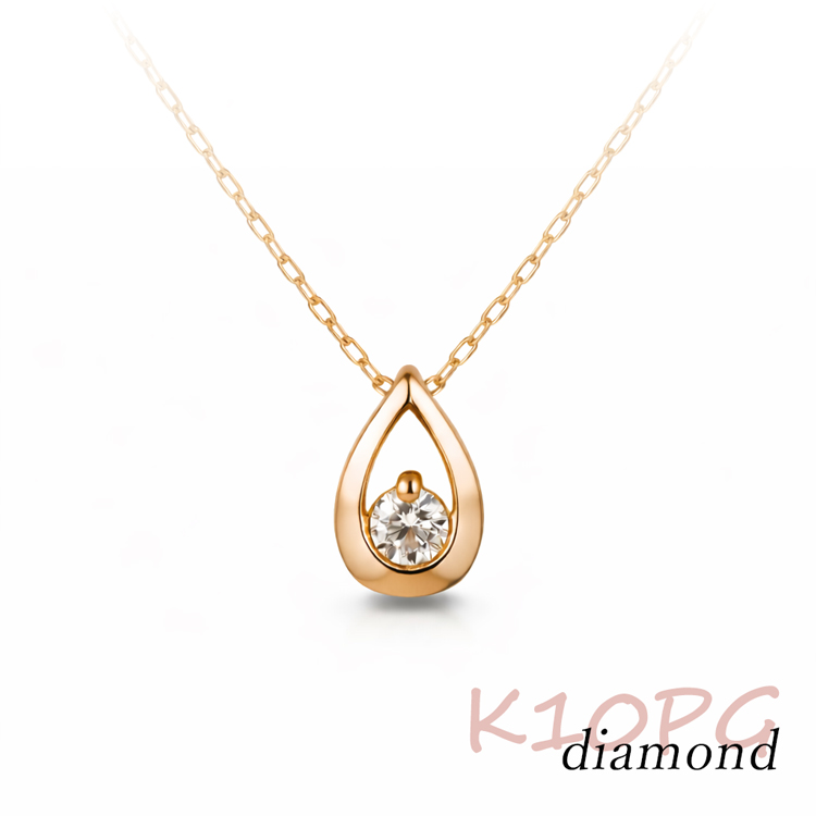 K10 ネックレス ダイヤモンド ドロップモチーフ 華奢 レディース 誕生
