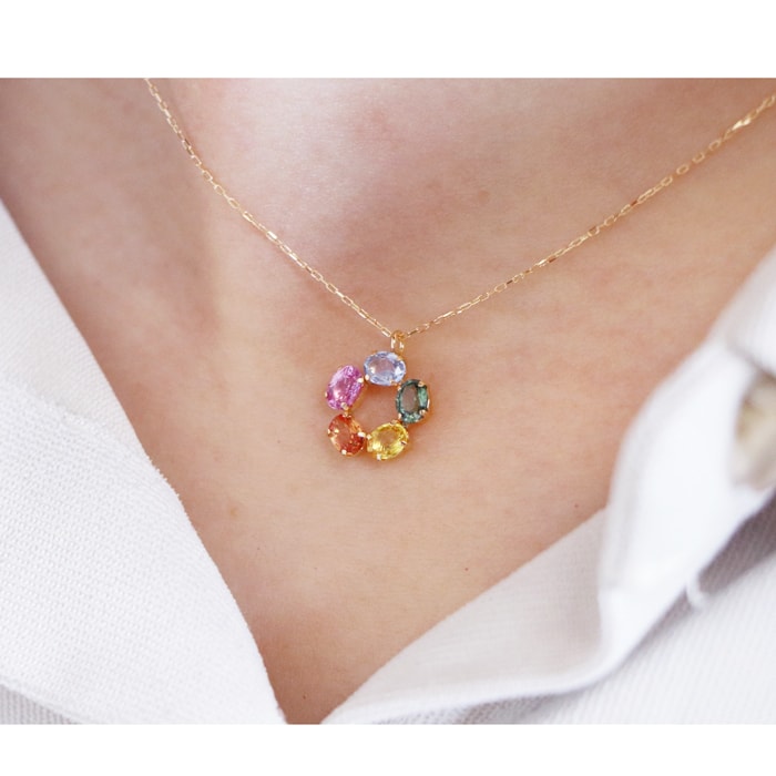 K18 ネックレス カラーサファイア 1ct 18金 あずきチェーン
