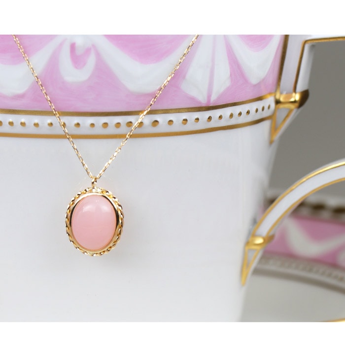 K18YG ピンクオパール 1.7ct ネックレス オーバル 一粒 あずきチェーン 18金 イエローゴールド 天然石 上品 シンプル レディース ギフト 上品 ピンク 18Kの画像
