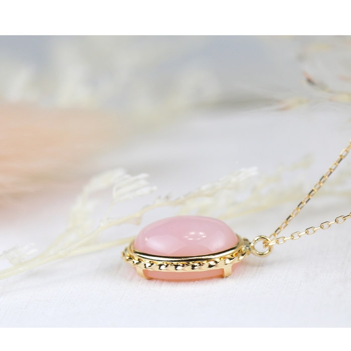 K18YG ピンクオパール 1.7ct ネックレス オーバル 一粒 あずきチェーン 18金 イエローゴールド 天然石 上品 シンプル レディース ギフト 上品 ピンク 18Kの画像