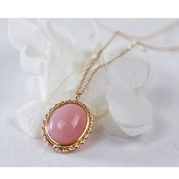 K18YG ピンクオパール 1.7ct ネックレス オーバル 一粒 あずきチェーン 18金 イエローゴールド 天然石 上品 シンプル レディース ギフト 上品 ピンク 18Kの画像