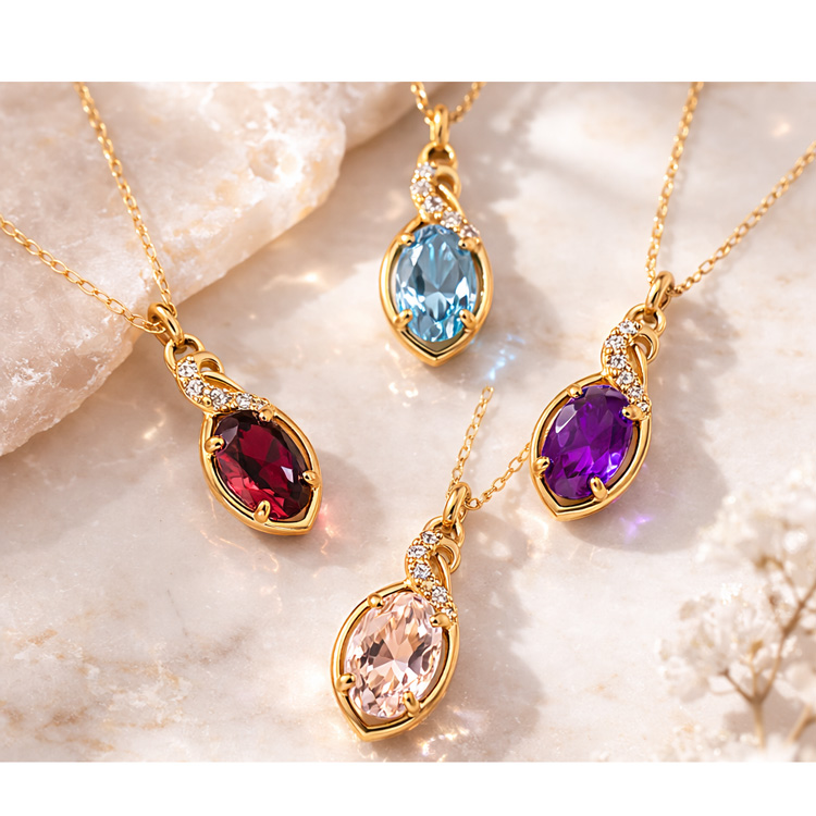 K18YG ネックレス ダイヤモンド 誕生石 ロードライトガーネット アメジスト アクアマリン モルガナイト 18金 レディース 天然石 誕生日 プレゼント ギフト 女性の画像