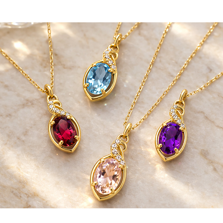 K18YG ネックレス ダイヤモンド 誕生石 ロードライトガーネット アメジスト アクアマリン モルガナイト 18金 レディース 天然石 誕生日 プレゼント ギフト 女性の画像