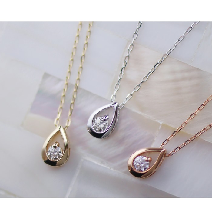 K10 ネックレス ダイヤモンド ドロップモチーフ 華奢 レディース 誕生日 プレゼント ギフト 天然 ダイアモンド YG PG WG 一粒 小さい シンプル 上品 大人 女性の画像