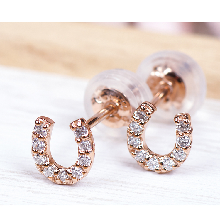 K18PG ピアス 馬蹄 ダイヤモンド 18金 ピンクゴールド 小さい レディース 華奢 ダイヤピアス ホースシュー 誕生日 記念日 プレゼント ギフト 小さめ 上品 18kの画像